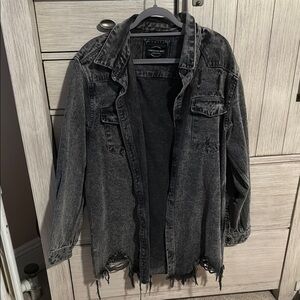 American Bazi Gray Distressed Jean Jacket Oversized Fit